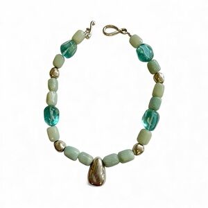 Elegant 925 Silver Nugget  and Green Aventurine Beaded Necklace